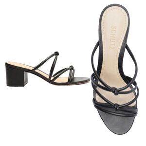 SCHUTZ leather lining, upper, and sole. Black strappy sandal. Women’s size 8.